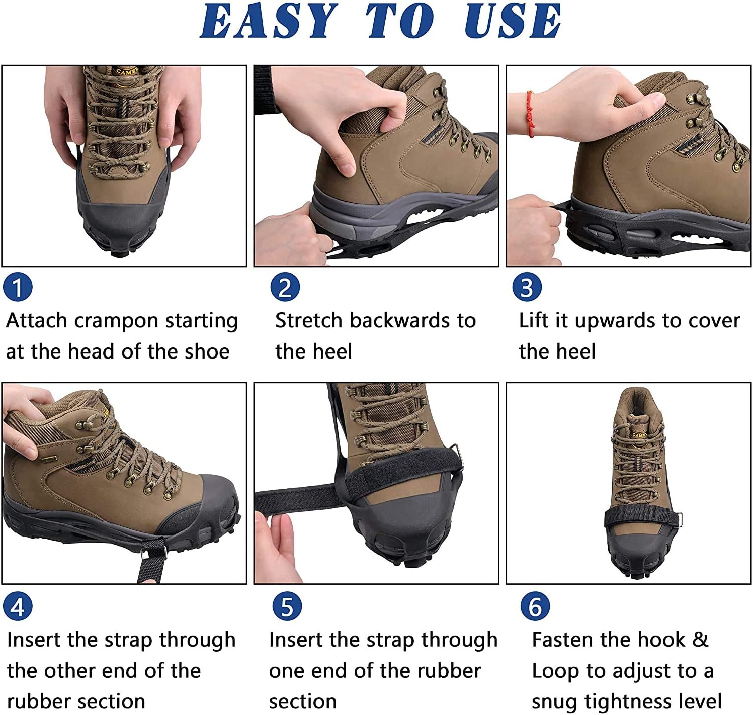 Ice Snow Grips Crampon,Ice Cleats for Shoes and Boots Non-Slip 28 Studs Ice Grippers Shoe Spikes Snow Traction Cleats Crampons for Winter Outdoor Walking on Ice and Snow (Include Straps - Image 4