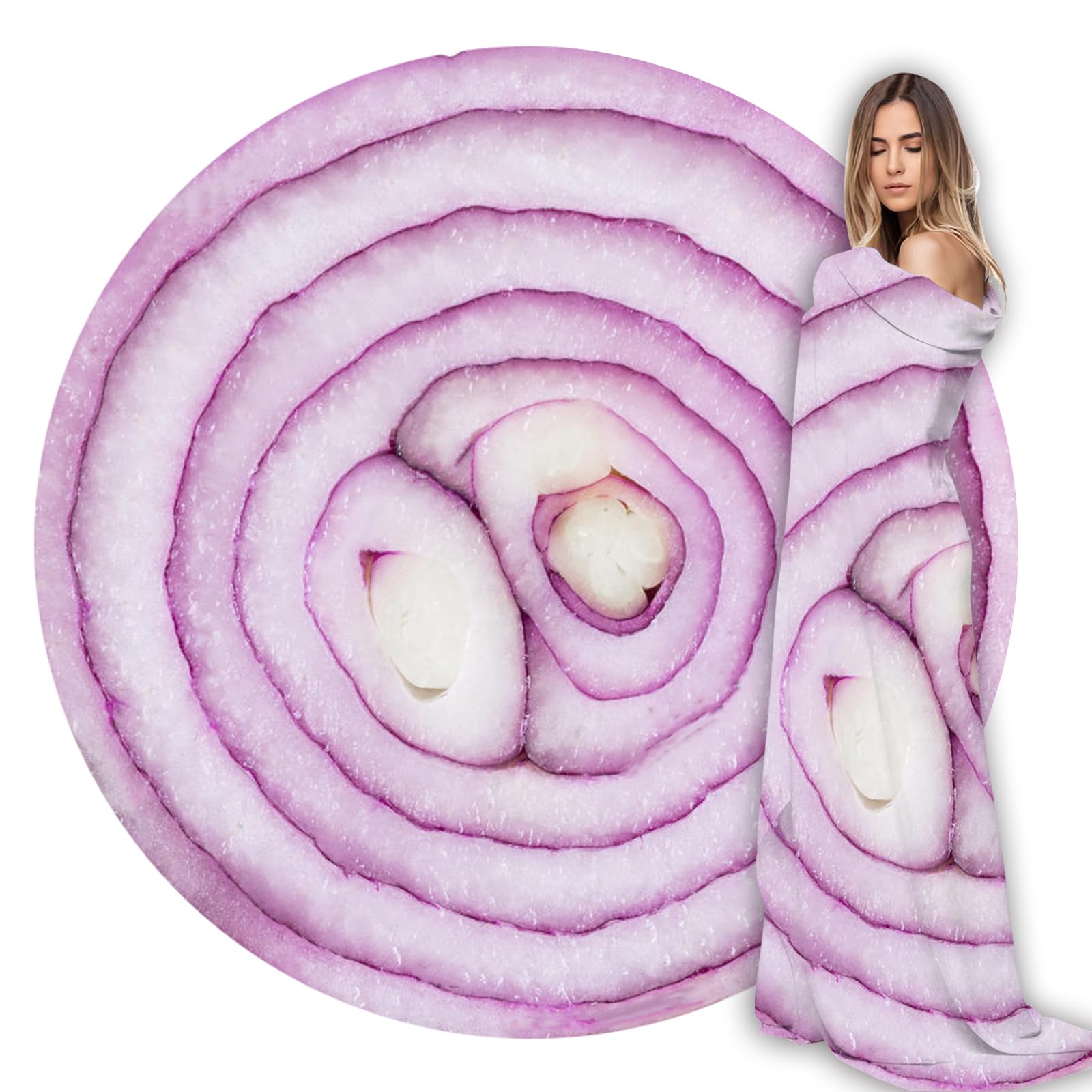 Abaysto Funny Onion Blanket for Adults & Kids, Soft & Comfortable Flannel Round Novelty Food Blanket, Giant 90CM