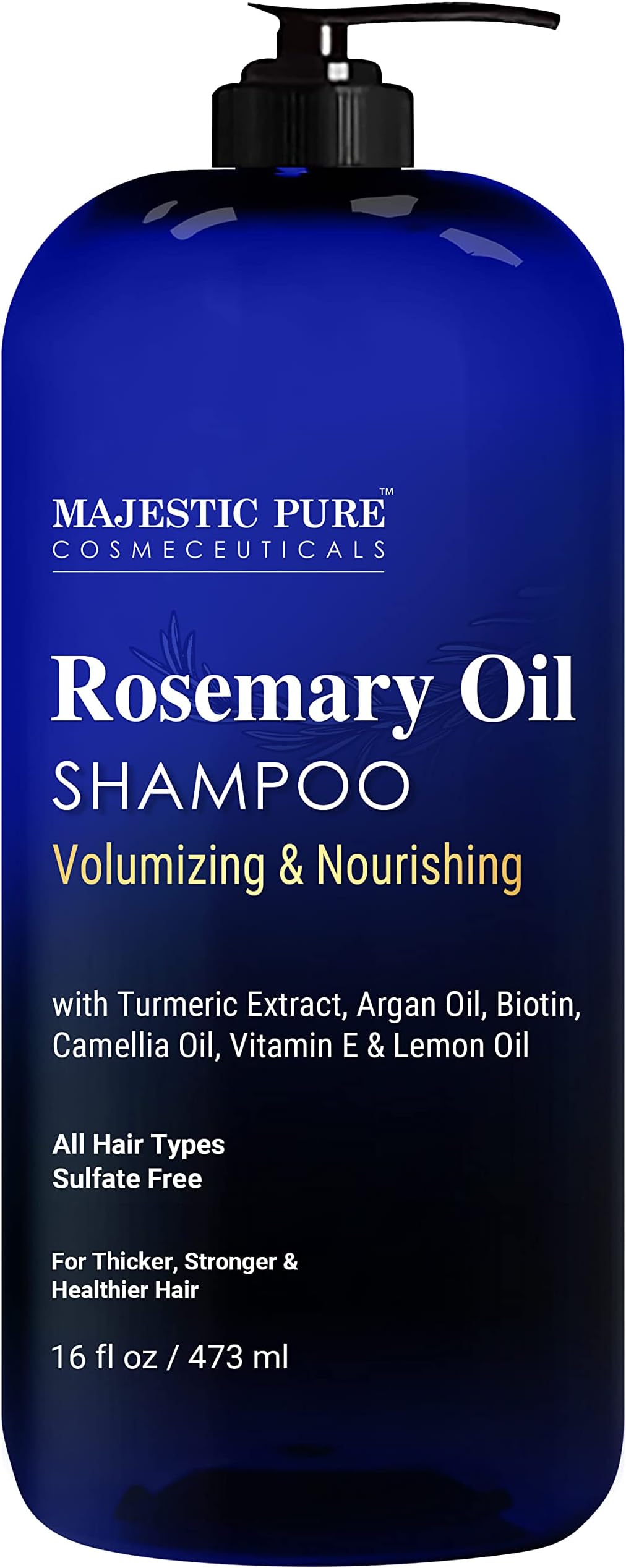 Majestic Pure Rosemary Shampoo, Sulfate Free with 2.5% Pure Rosemary Essential Oil, Growth Promoting Anti Hair Loss for Men & Women - 16 fl oz