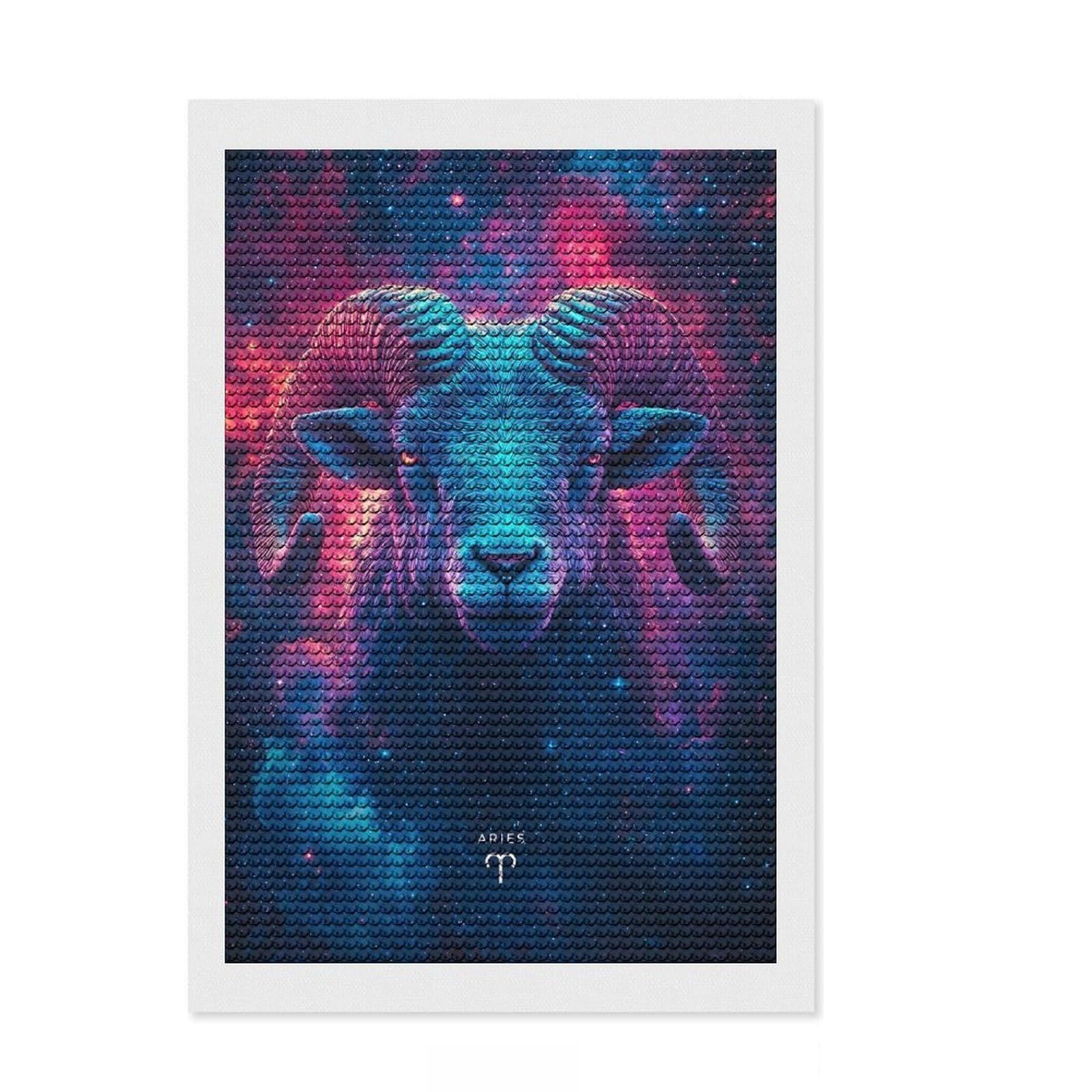 Junmoney Aries Zodiac Ram Diamond Style Art Kit 8"x12", Winter Craft, Gift Idea, Farmhouse Decor, Thoughtful Present, Office Decor