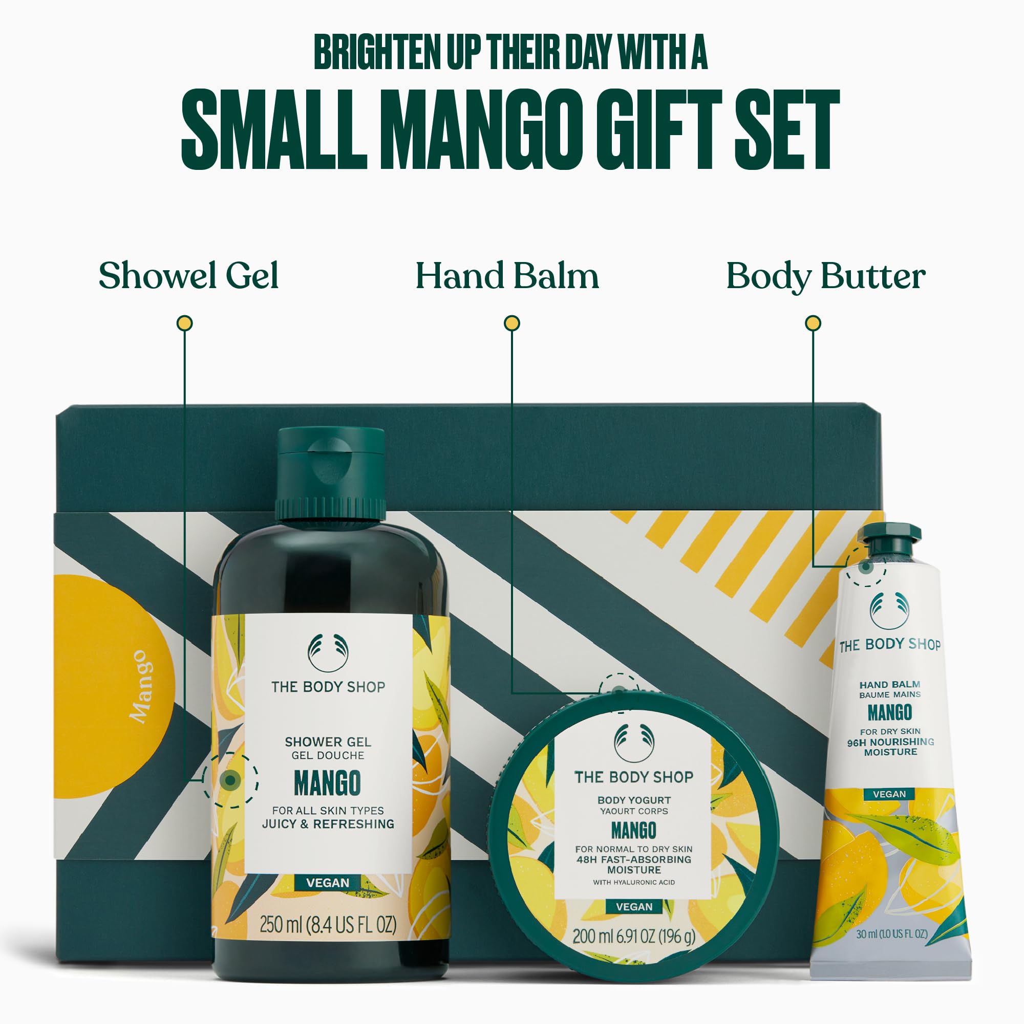 The Body Shop Mango Essentials Pflegendes Hautpflege-Geschenkset, Duschgel, Körperjoghurt, Handbalsam, vegan