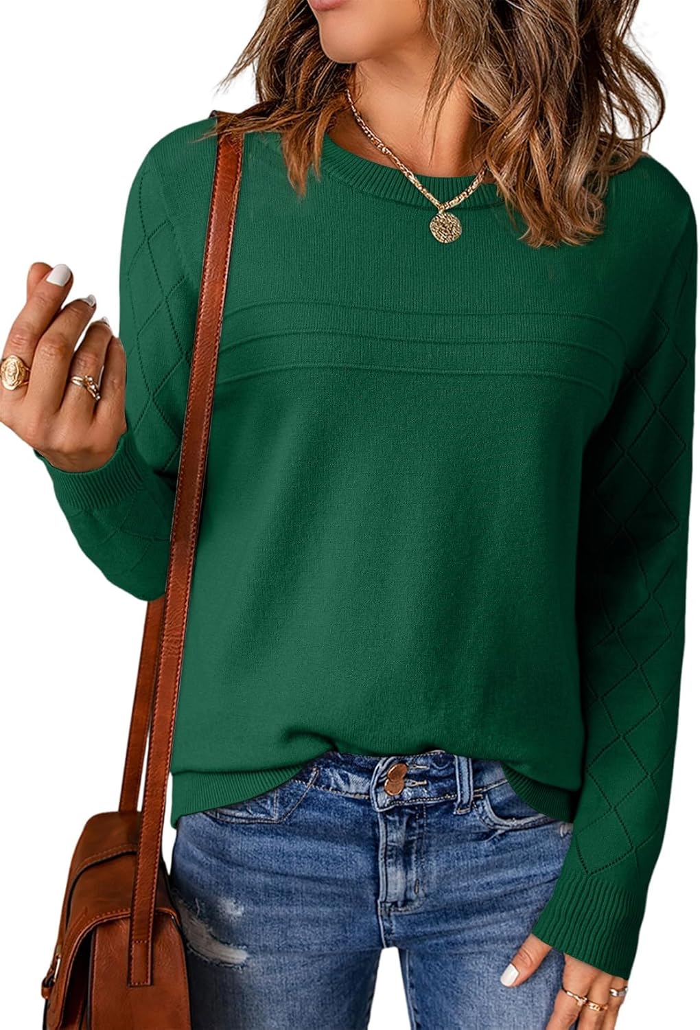 EVALESS Fall Sweaters for Women 2025 Fashion Long Sleeve Crewneck Knit Pullover Tops Teacher Outfits Winter Clothes