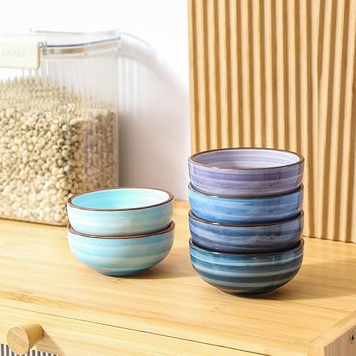 Miniatura 7 de Selamica Ceramic Dipping Bowls, 2.7 Oz Soy Sauce Dish Set, 3 inch Small Dip Bowl for Side Dish, Appetizers, Set of 6, Gradient Blue Azul degradado