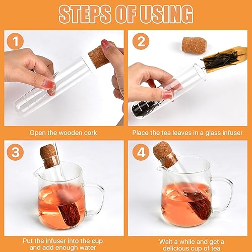 Miniatura 5 de Infusor de té de vidrio, coladores de vidrio con tapa de corcho, difusor de vidrio reutilizable para té y té sueltos, colador de té transparente