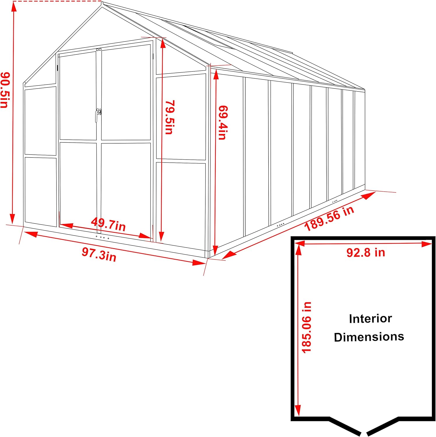 BlueWish 8x16 FT Greenhouse, Aluminum Greenhouse Kit with 4MM Polycarbonate Panel, Greenhouses for Outdoors with Rivet Structure, Adjustable Vents, Walk-in Green House for Garden, Gray