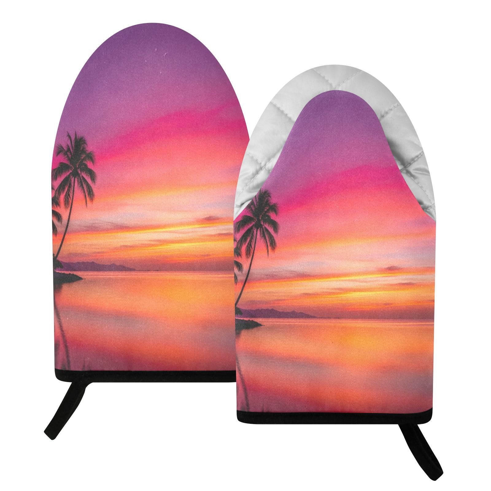 BURSTDDY Seaside Sunset Oven Mitt,Heat Resistant Kitchen Mitts for Cooking