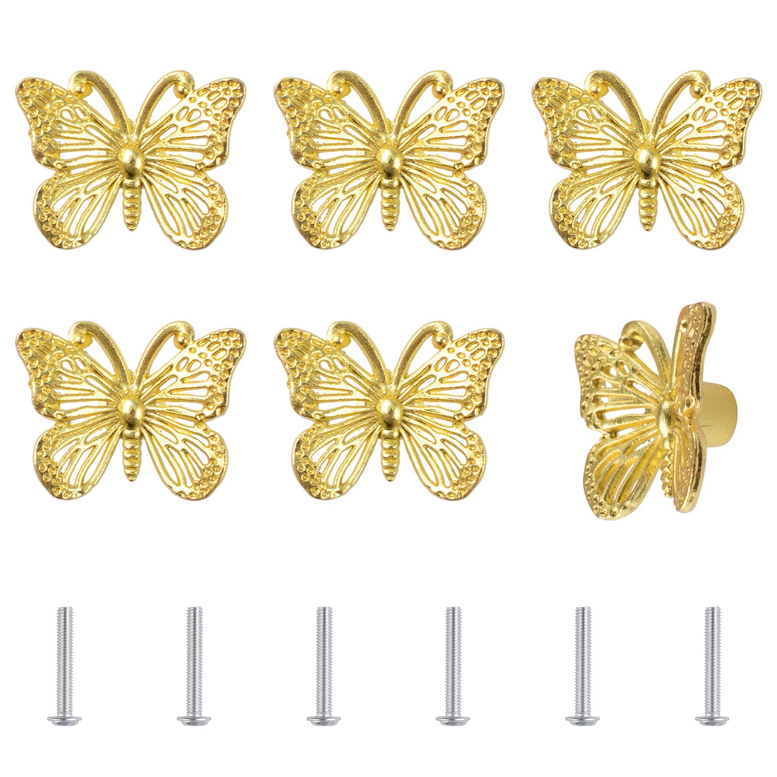 UFURMATE Butterfly Drawer Knobs, 6Pcs Zinc Alloy Cupboard Pull Handles Beautiful Small Handles for Decorating Drawer, Cabinet,Closet (Gold) — image 1