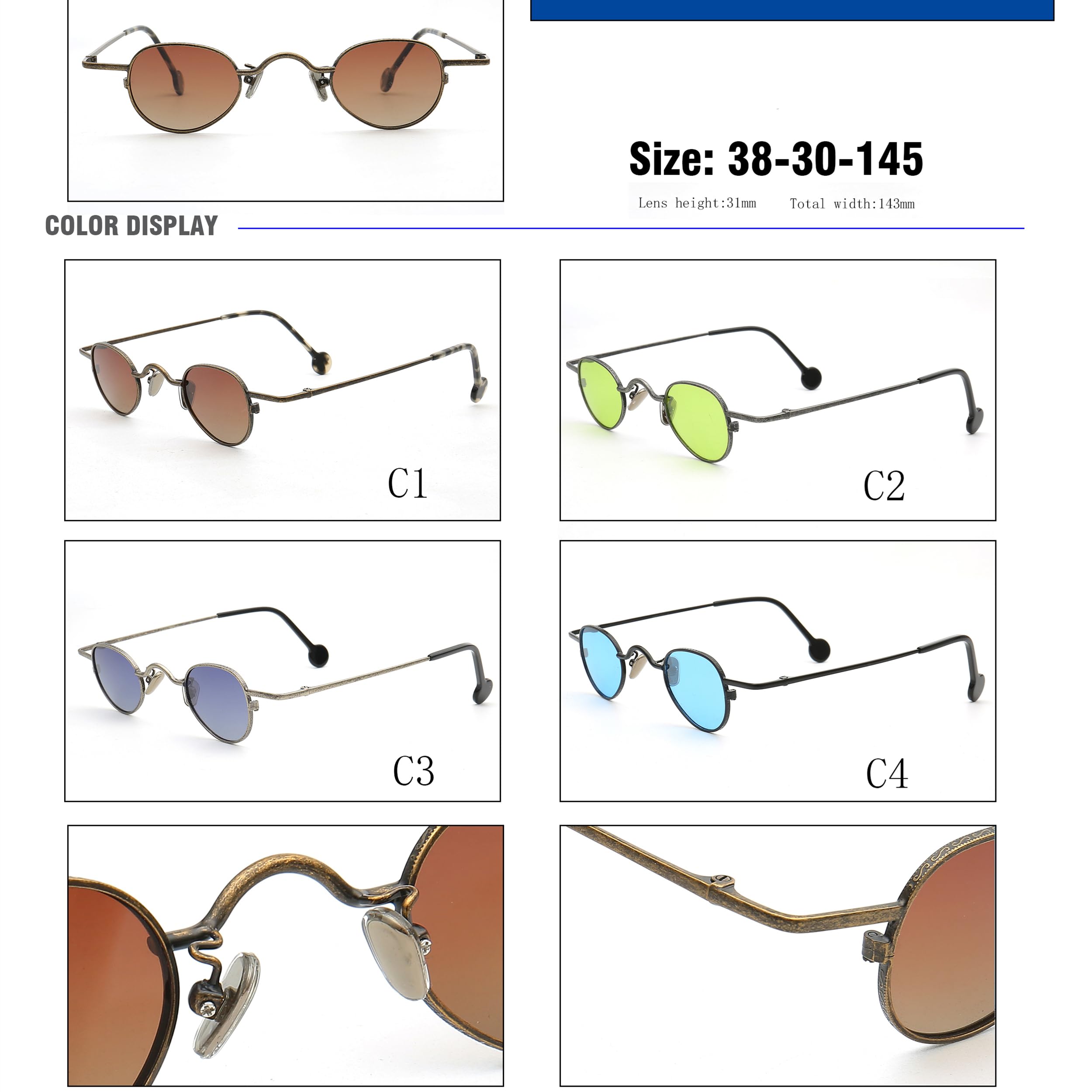 Occhiali da sole rotondi polarizzati stile retrò da uomo e da donna, ovali, UV400, in metallo alla moda