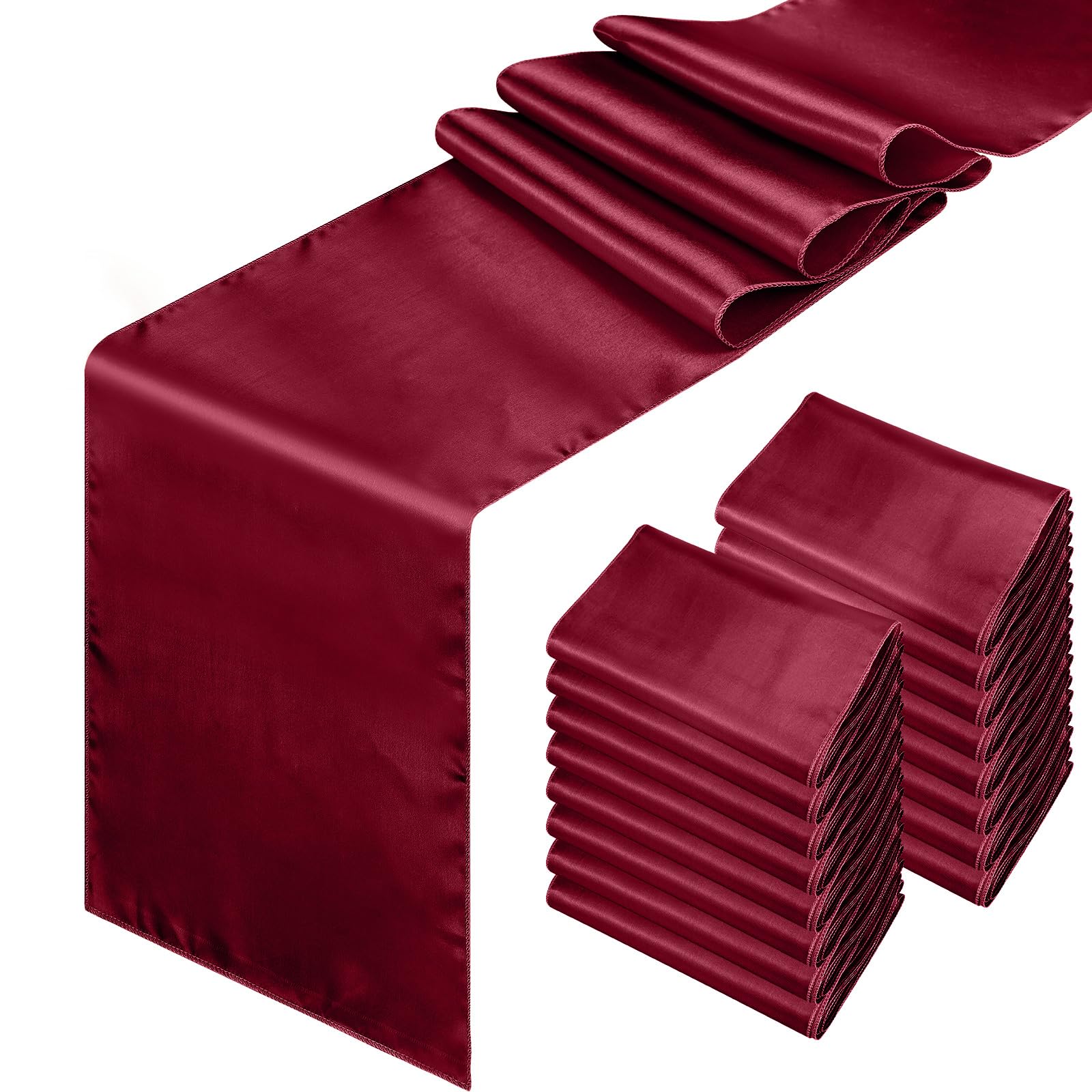 16 Pack Burgundy Satin Table Runners, 12 X 73 Inches (30 cm X 183 cm)
