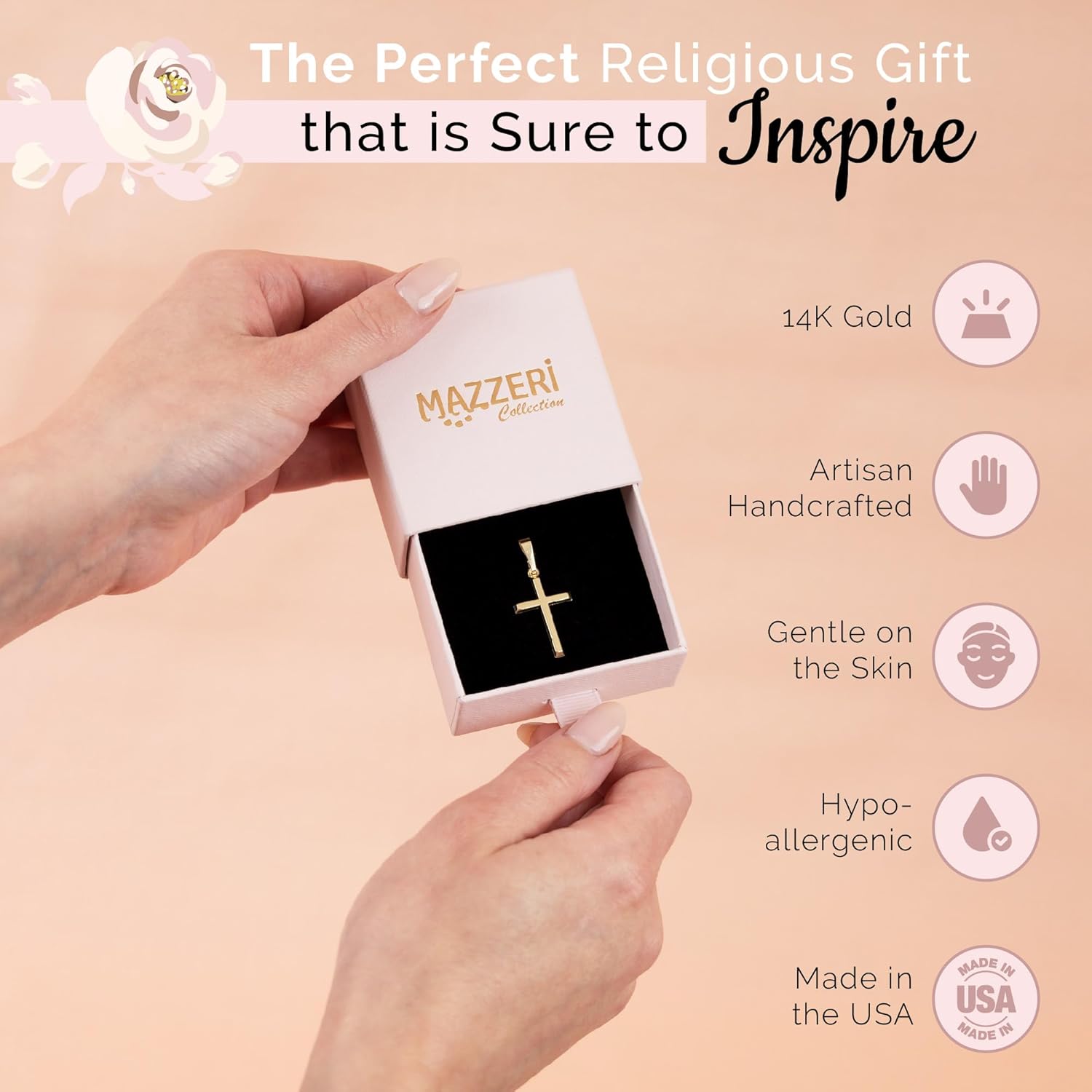 MAZZERI 14k Gold Cross Pendant And 10k Gold Religious Charms for Men and Women, Hypoallergenic - Handcrafted in the USA - Image 2