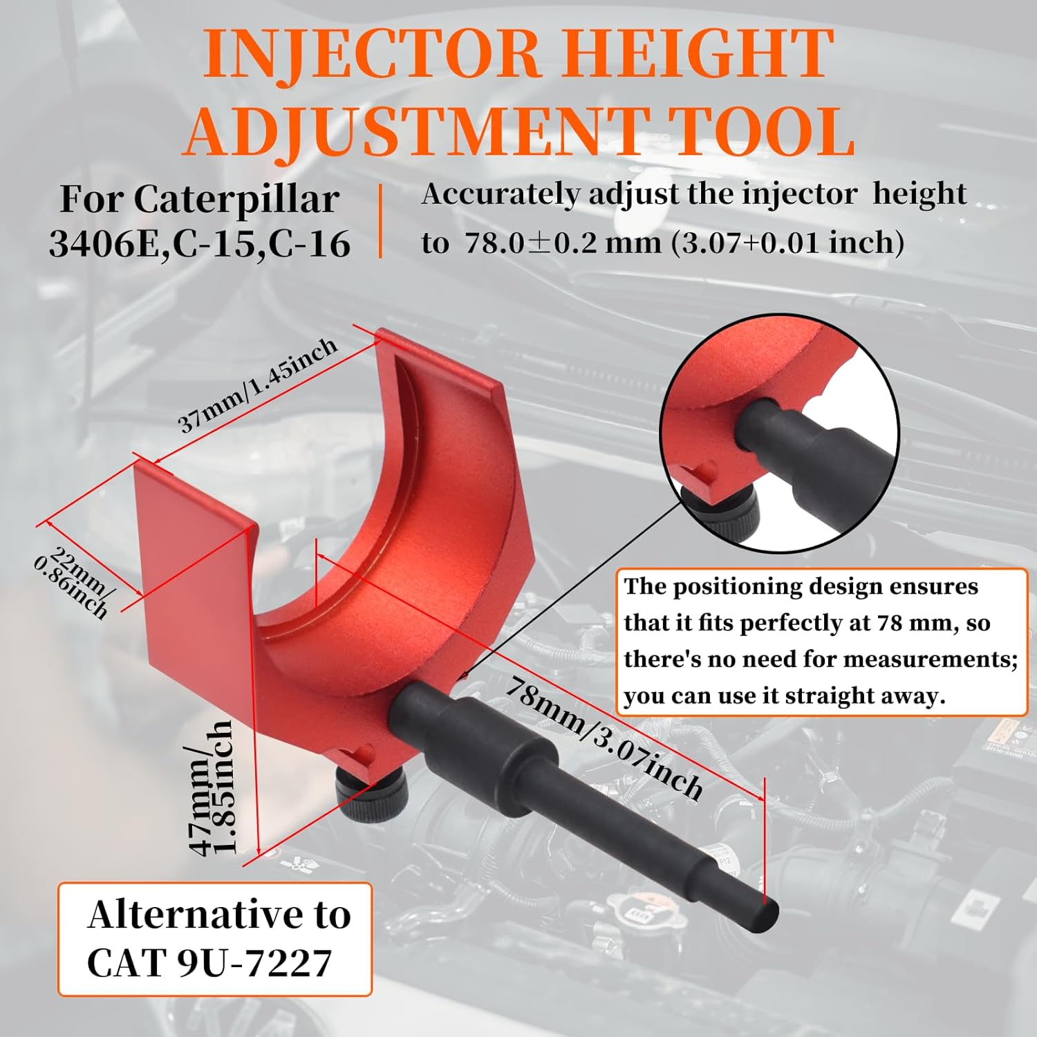 3PCS J-42083 Automatic Timing Pin + 9U-7227 Injector Height Adjustment Gauge Tool + J-38587-A Engine Barring Socket, Compatible with Caterpillar 3406E C-15 C-16