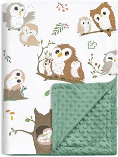BOPRIO Baby Blankets for Unisex Boys Girls, Ultra Soft Nursery Minky Blankets with Owl Family Design and Dotted Fleece Backing, Cozy Bed Throws for Newborn Toddler Gift 30 x 40 Inch