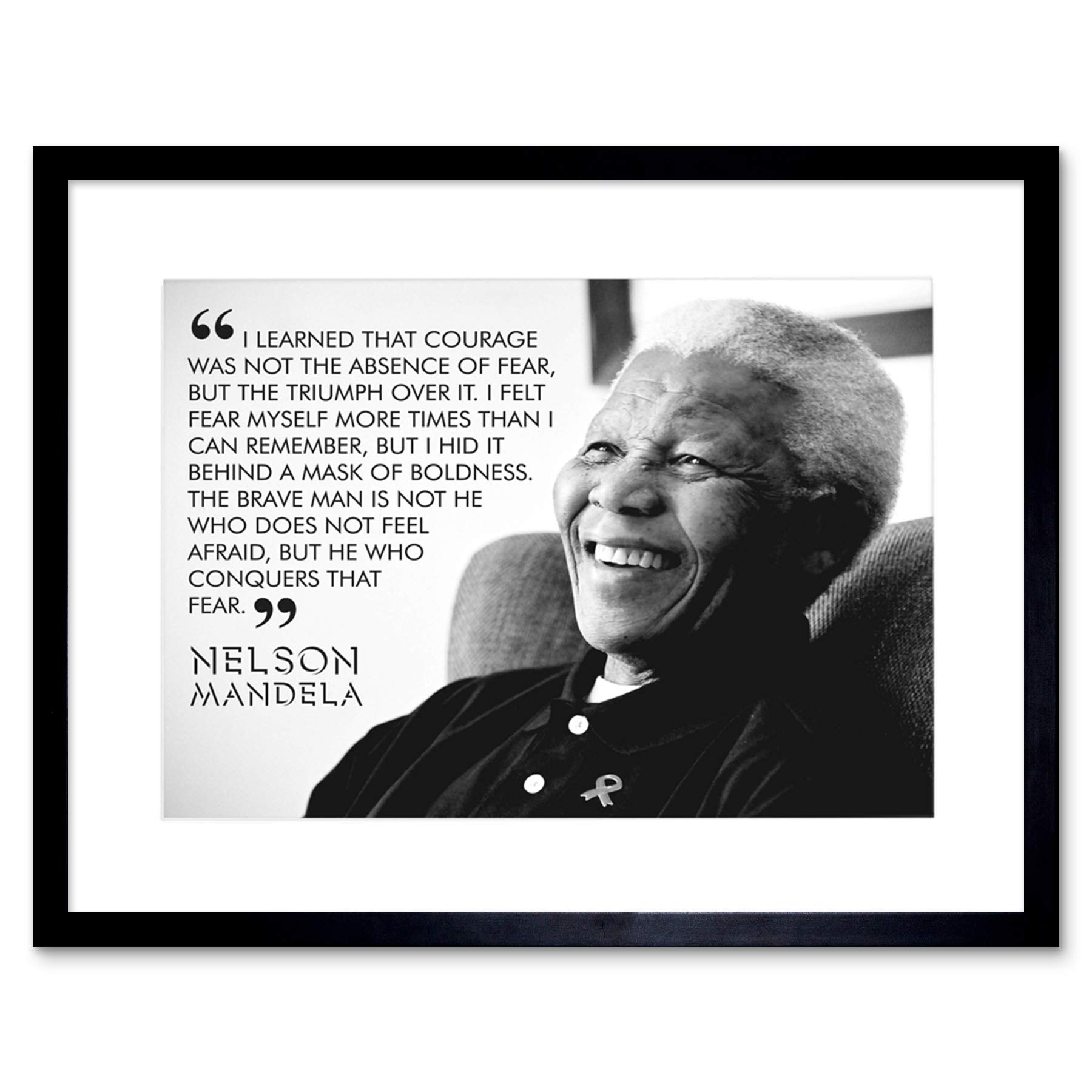 Wee Blue Coo I Learned That Courage Nelson Mandela BW Typography Quote Framed Wall Art Print