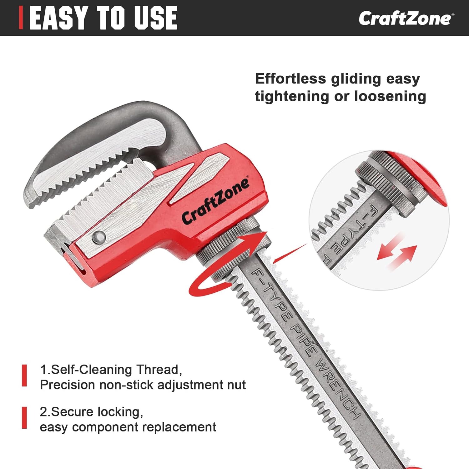 F-Type Pipe Wrench with Adjustable Large Opening Up to 130mm, Heavy Duty Steel Plumbing Tool with Drop Forged Jaw for Pipe Work and Comfortable Use