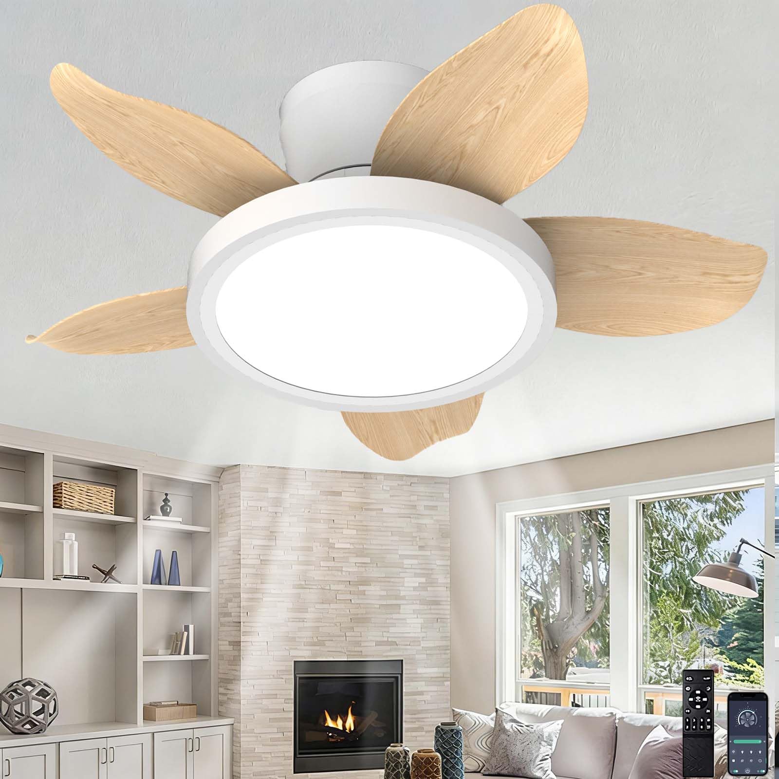 ZOMLBOF Ceiling Fans with Lights 6 Speed Reversible Dimmable Silent Fan Light with Remote Control APP Control Timer Function Light Fan Ceiling Suitable for Dining Room BedroomNatural Wood color-25