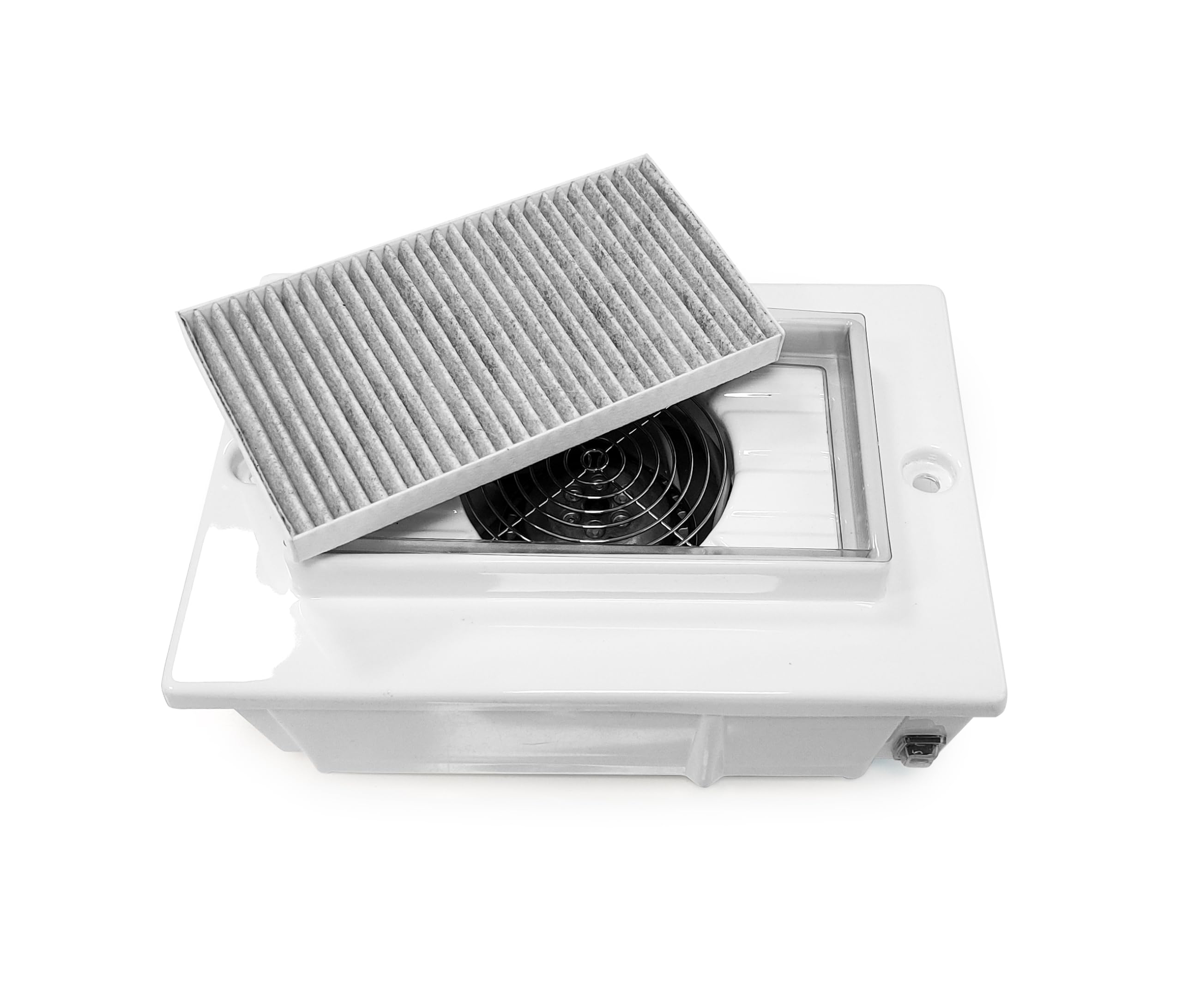 Filtro a carboni attivi per aspiratore per unghie Superturbo da 60 watt montato su tavolo manicure