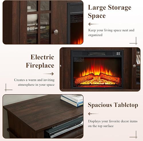 Miniatura 4 de LETESA Soporte de TV clásico tradicional para TV de hasta 65 pulgadas, consola de TV de madera retro con armarios de almacenamiento abiertos