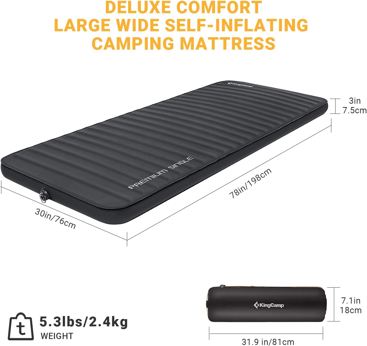 KingCamp Big and Tall Sleeping Bag Camping + 3D Sides Self-Inflating Camping Sleeping Pad : Sports & Outdoors