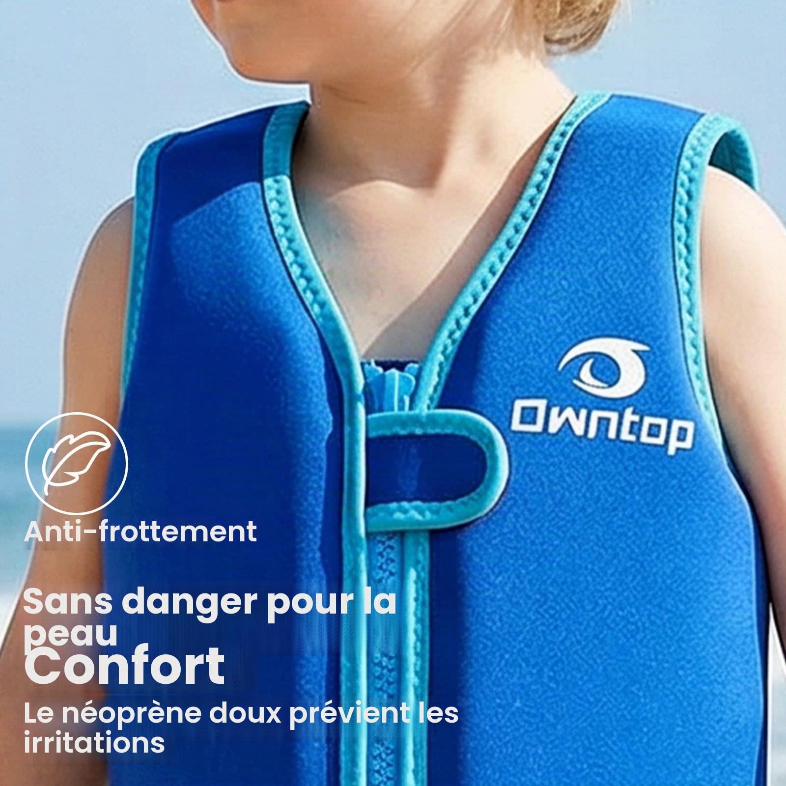 Owntop Gilet de Natation pour Enfants - Gilet de Flottaison avec Bande d'Entrejambe | Aide à la Flottabilité Enfants| Veste de Natation en Néoprène Léger | pour Garçons et Filles de 2 à 8 Ans