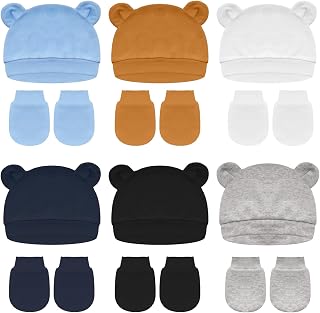 Newborn Baby Hats and Mittens Set Bear Ear Baby Beanie No Scratchs Gloves Newborn Hats Cotton Infant Caps Boys Girls