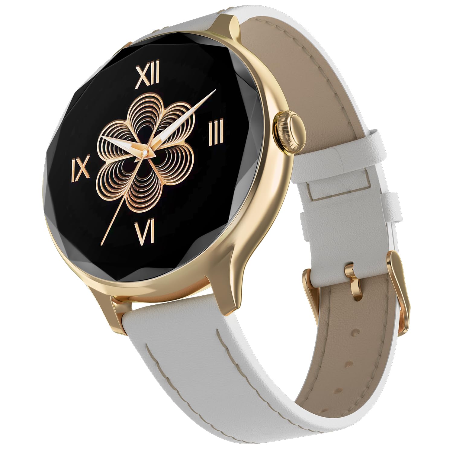 Noise Diva Smartwatch with Diamond Cut dial, Glossy Metallic Finish, AMOLED Display, Mesh Metal and Leather Strap Options, 100+ Watch Faces, Female Cycle Tracker Smart Watch for Women (Pearl White)