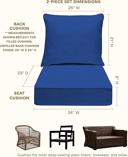 Vista 6 de Honeycomb Asiento profundo para exteriores, 24 pulgadas de ancho x 23 pulgadas de profundidad, cojín para silla de exterior azul zafiro sólido Azul