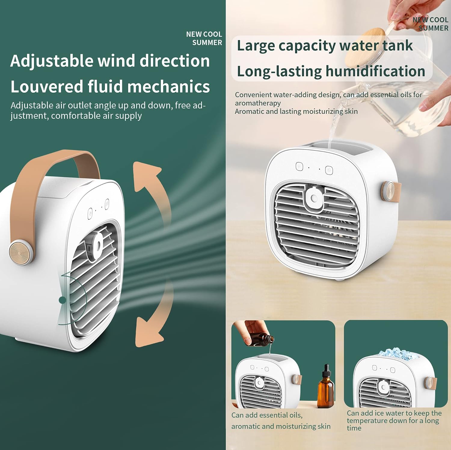 Portable Air Conditioners Rechargeable 6000mAh,Mini Air Conditioner,USB Small Personal AC Unit,3-Speed Quiet Evaporative Air Cooler Units for Room/Bedroom/Office/Rooms/Travel/Tent/Indoor/Outdoor-White