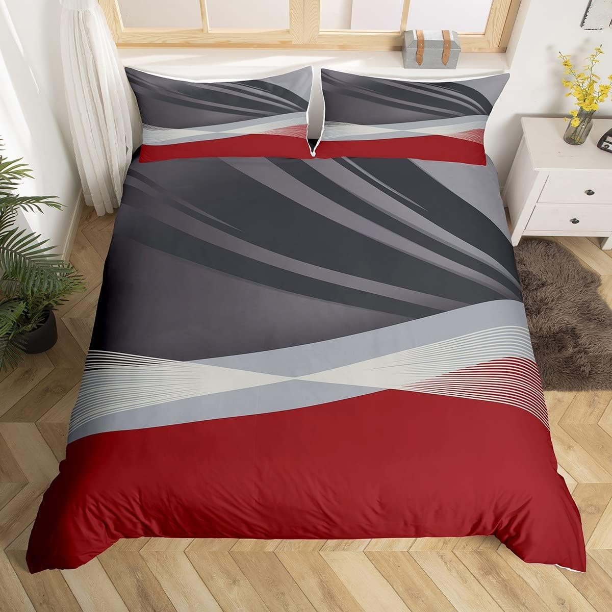 Housse de couette 240x220 sans repassage anti-plis imprimée en 3D géométrique