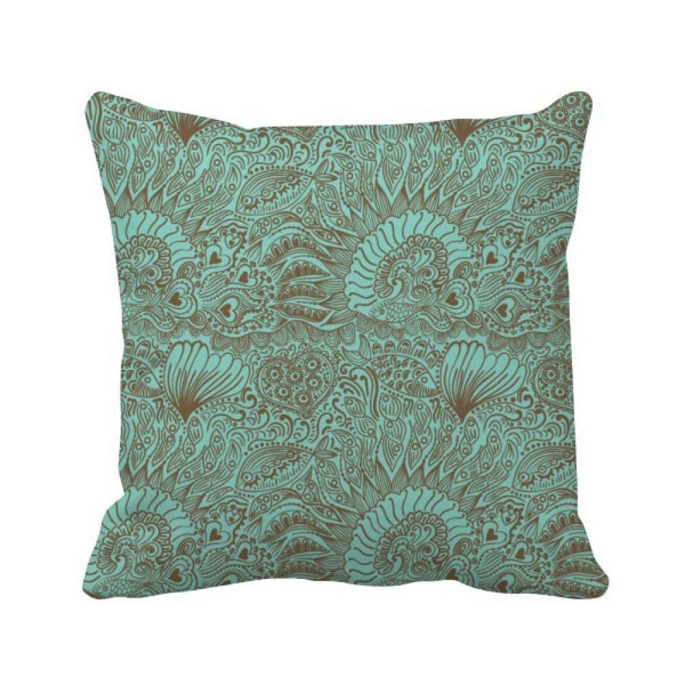 Coussin carré bleu avec dessin abstrait de poissons et plantes pour la maison
