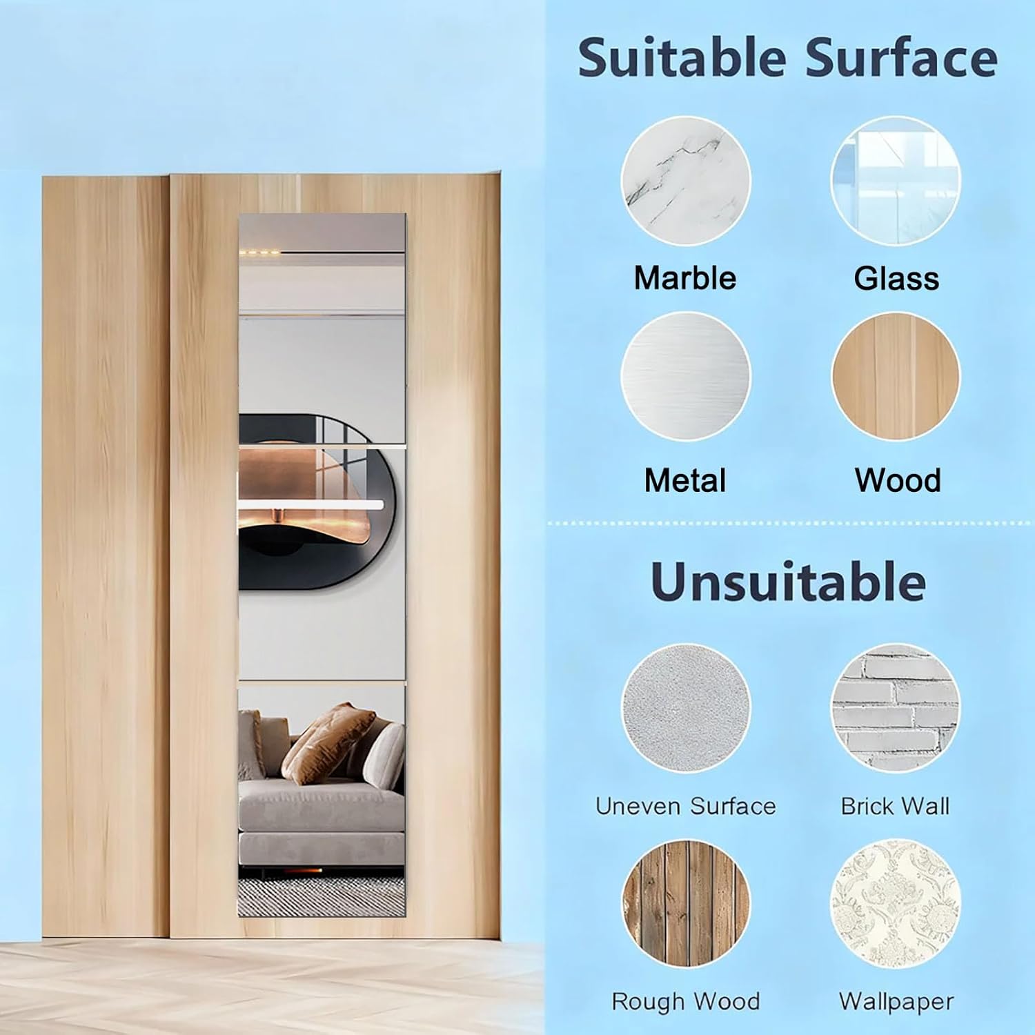 Wall Mirror Tiles, 3 Pcs Upgrade 2.6mm Shatterproof Self-Adhesive Full Length Mirror for Bedroom, Bathroom, Home Gym - Frameless Acrylic Tiles for Wall,17.8'' x 12''