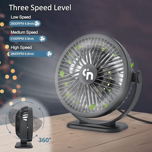 Miniatura 2 de WiHoo Ventiladores de escritorio USB pequeños y silenciosos, mini ventilador de enfriamiento de escritorio de 3 velocidades con luces LED nocturnas,