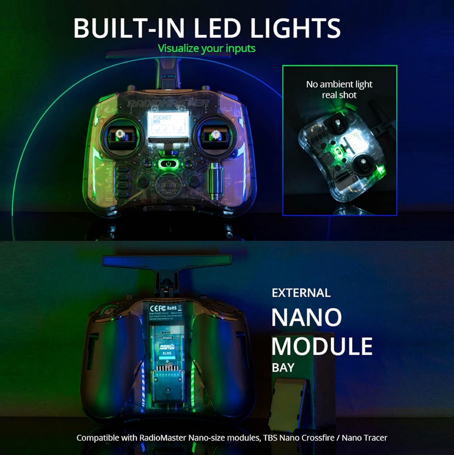 Radiomaster Pocket ELRS Remote Controller Portable Hall Gimbal EdgeTX Transmitter with LED Light for FPV Drone/RC Helicopter&Car Boats&Multirotor (Black)