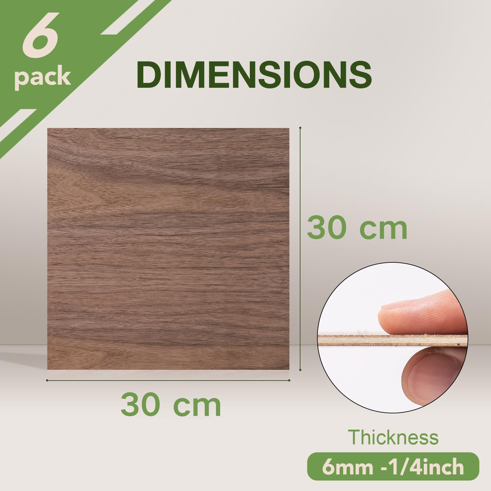 ROBOTIME Tablero Madera Contrachapada 6mm Nogal 30×30cm 6 Piezas Tablero de Madera a Medida Para Bricolaje,Pirograbado Corte por Laser CNC Router Modelado