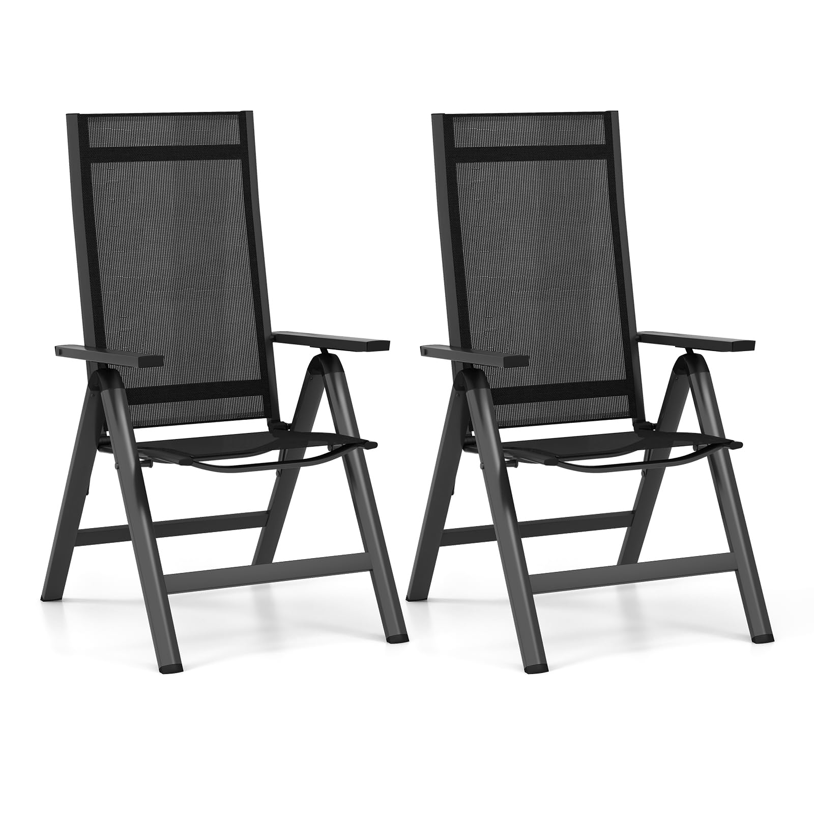 GOPLUS - 2 sillas de jardín al aire libre con respaldo ajustable en 7 posiciones, 73 x 58 x 107 cm, aluminio plegable y portátil, ideal para terraza