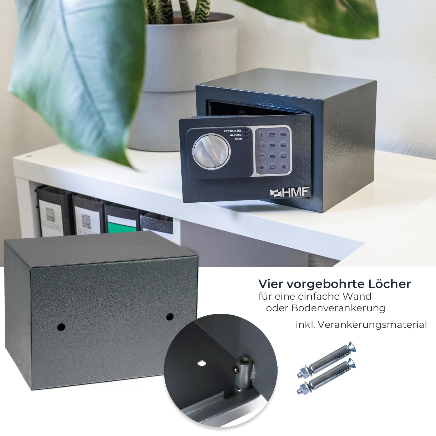 HMF 46126-11 Safe Tresor klein mit Zahlenschloss, Möbeltresor | 23 x 17 x 17 cm | Anthrazit