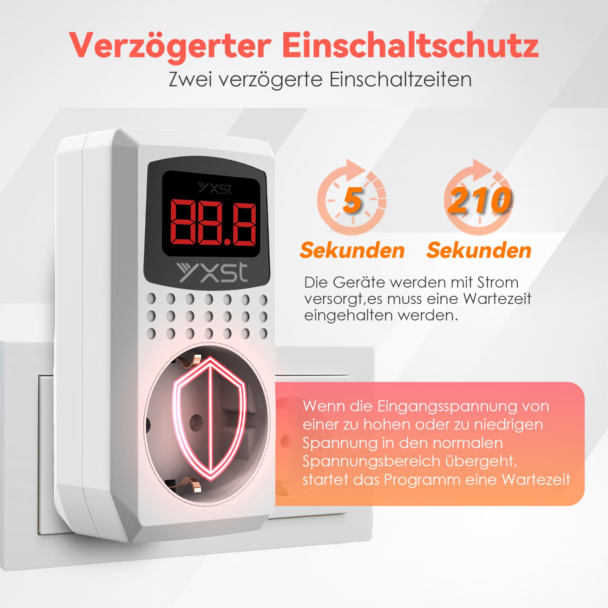 Einschaltstrombegrenzer und Anlaufstrombegrenzer (140V-280V) – 230V 16A Schutzschalter Steckdose mit Überspannungsschutz & Steckdosenadapter für Schweißgeräte, Winkelschleifer
