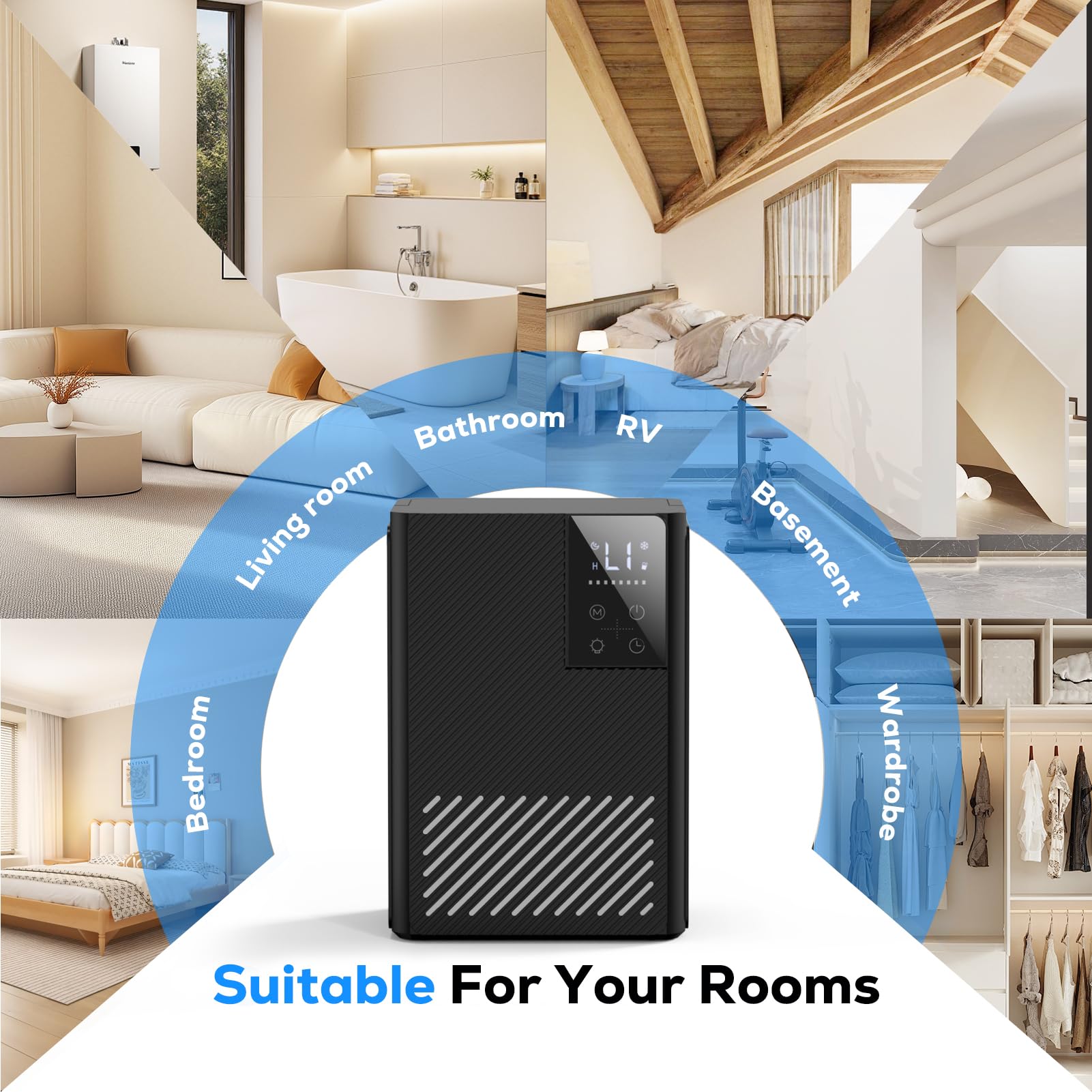 Deshumidificateur d Air 2500ML, Déshumidificateurs Electrique Silencieux Econome en Energie, Anti Moisissure, Auto-Arrêt & Dégivrage, Minuterie, LED 7 Couleurs, Idéal pour Chambre/Salle de Bains