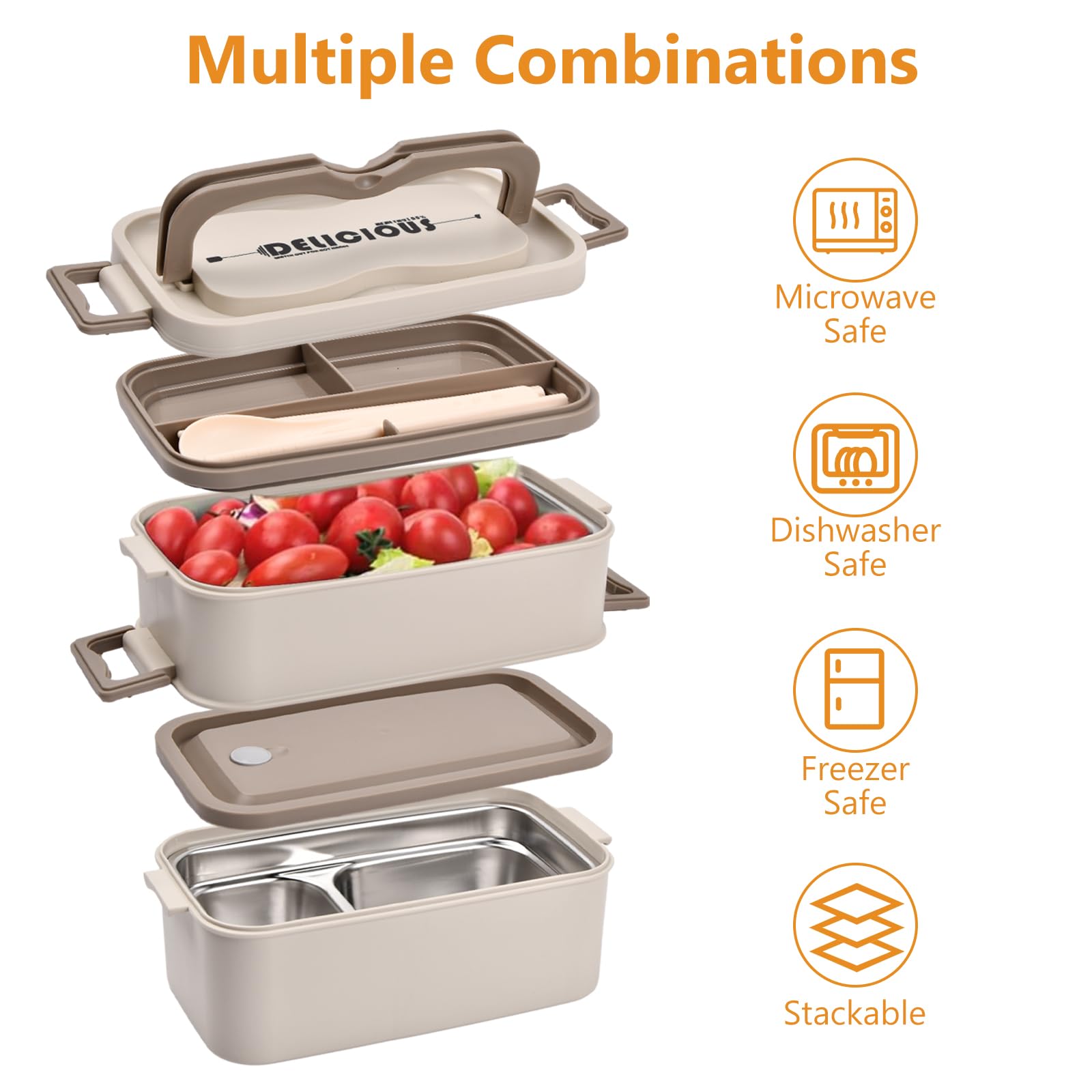Lunch Box 2-Strati Bento Box 700-2800ML Bento Box Schiscetta Pranzo Porta Pranzo Ermetico Scatola Pranzo Acciaio Inox per Adulto Bambini Picnic Scuola Uffici, Senza BPA (2 piani)