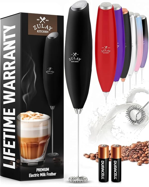 Zulay Kitchen Milk Frother Handheld Electric Whisk Frother Wand Durable