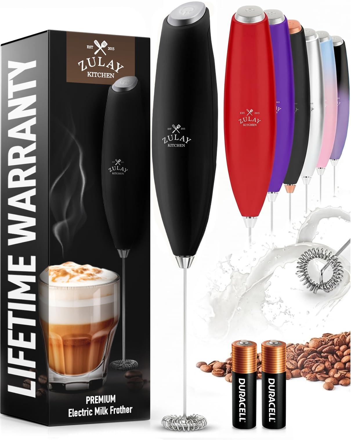 Zulay Kitchen Milk Frother Handheld Electric Whisk – Frother Wand, Durable Drink Mixer, Coffee Frother, Hand Blender, Frother