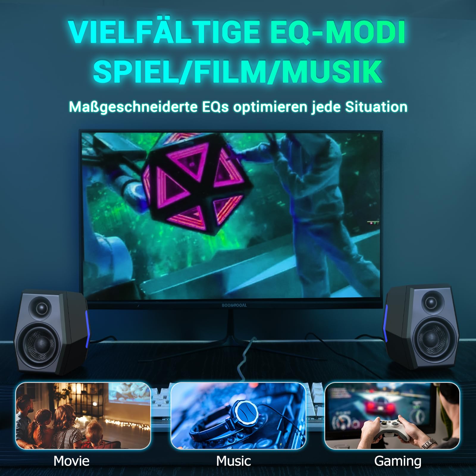 Sanyun SW209 Gaming Lautsprecher 2.0 36 W, Taktisches Audio, 3 DSP-Modi