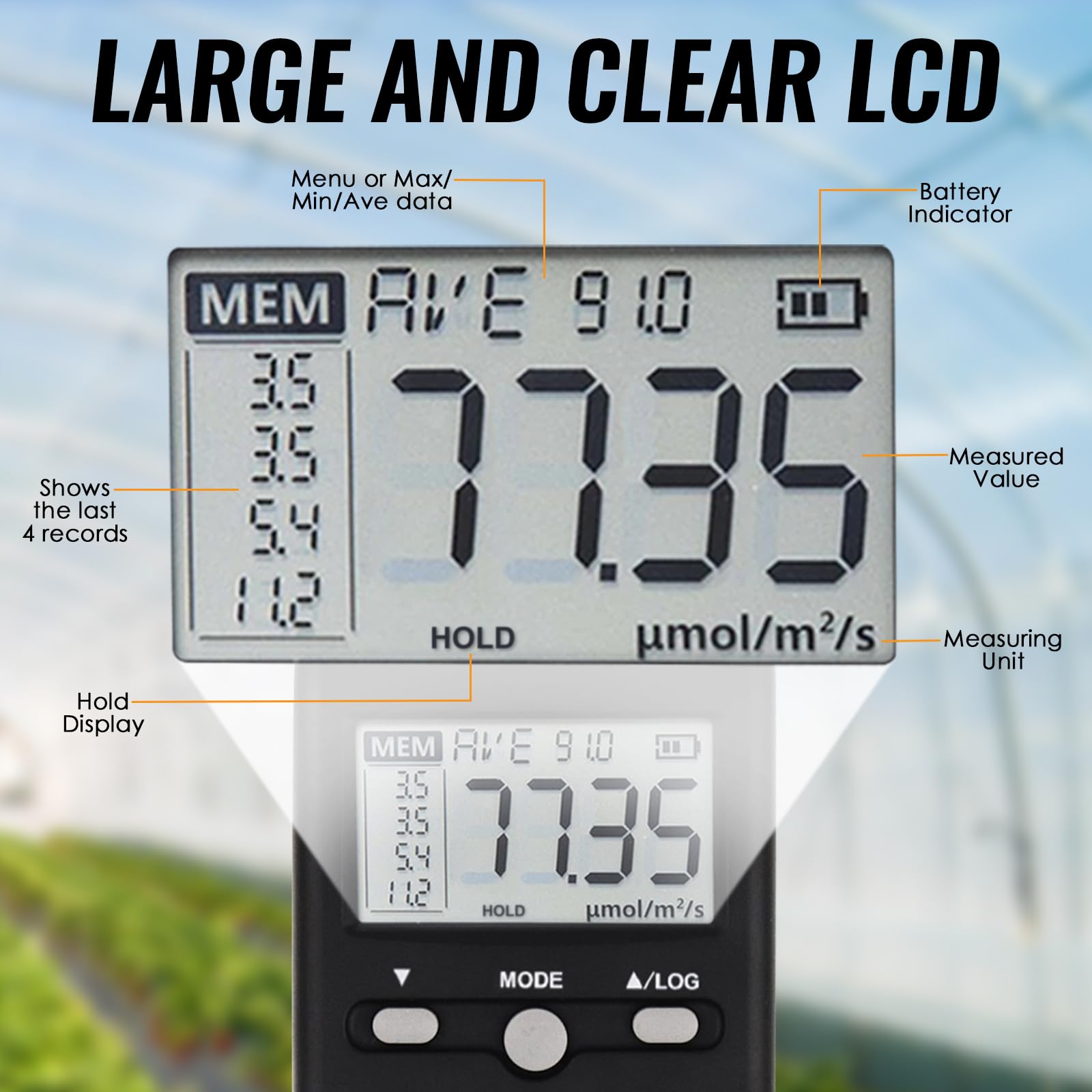 Medidor PAR Quantum Sensor para Luces LED de Cultivo, 400-700nm, Alta Precisión, Medidor de Luz Portátil PPFD para Actividad Fotosintética de Plantas, Probador de Lux para Luces LED