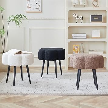 Lambswool Soft and Comfortable Makeup Stool, Cloud Shaped Modern Vanity Stool, Simple and Fashionable Bedroom Dressing Room Vanity Stool, Footstool, Pink Stool(Blue)