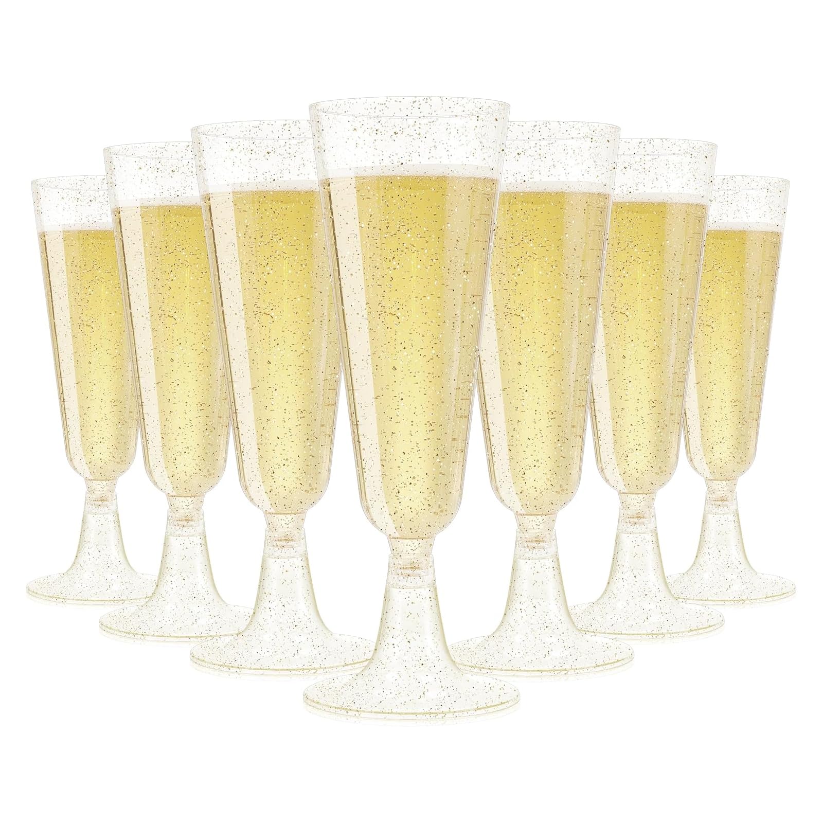 KOOSREEL Plastic Champagne Flutes, 50 Pack 5Oz/150ml Gold Glitter Plastic Champagne Glasses Cocktail Glasses Prosecco Glasses for Party,Birthday,Wedding,Chrismas,Thanksgiving