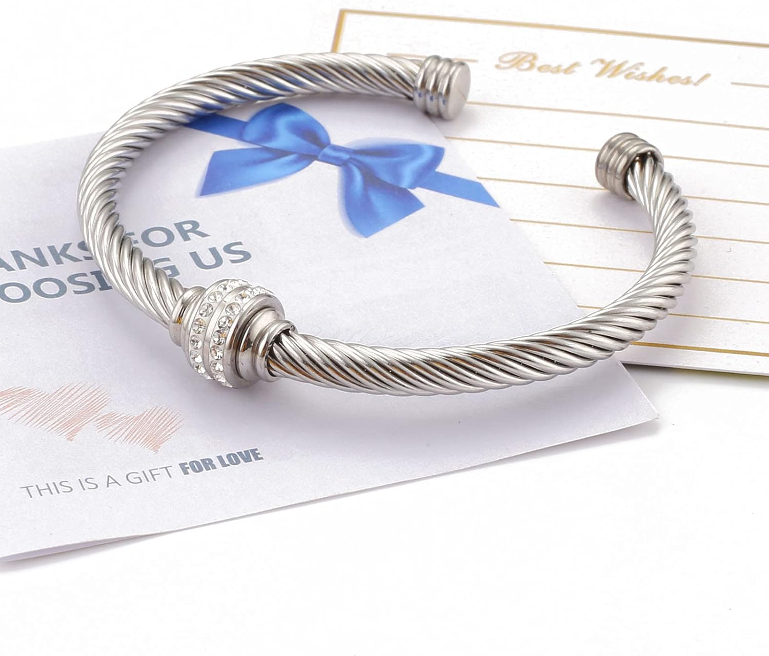 kaluoer Cable Bracelet Two Tone Stainless Steel Retro Twisted Wire Bangle Bracelet, Adjustable Cuff Bangle Bracelet, Suitable, Mother, Wife, Valentine's Day Gift - Image 4