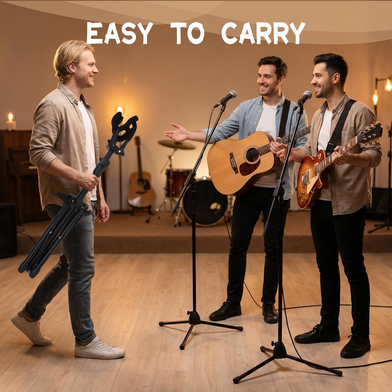 Dreifacher Gitarrenständer – robuster Gitarrenständer für 3 Gitarren für Akustik/Elektro/Bass/Banjos, faltbares Design, rutschfeste Unterseite und Anti-Rost – tragbar für Bühne/Reisen/Studio