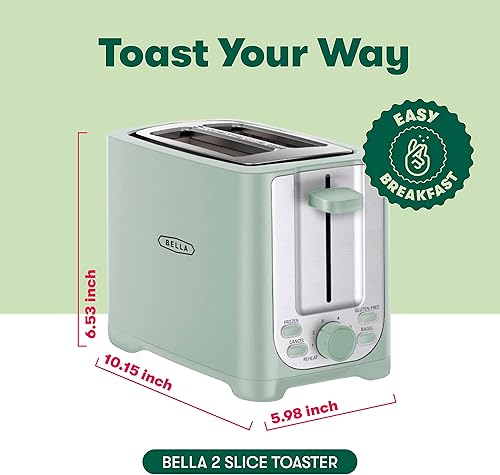 Miniatura 3 de BELLA Tostadora de 2 rebanadas con apagado automático, ranuras extra anchas y bandeja extraíble para migas y cancelar y abridor de latas eléctrico y