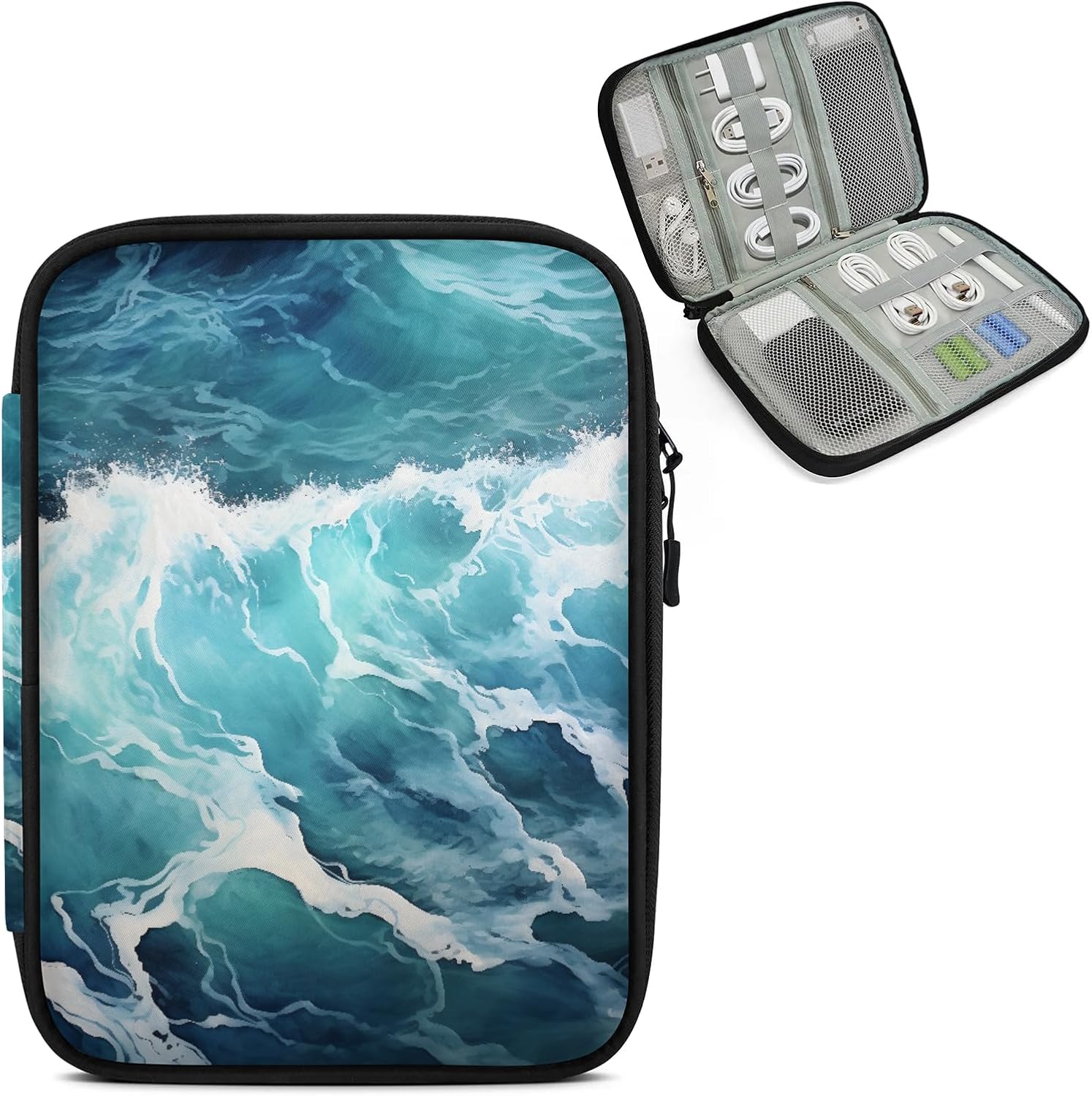Sea Waves Travel Cord Organizer Case for Women Men Ocean Tech Electronic Accessories Bag for Cord, Charger, Phone, USB, SD Card