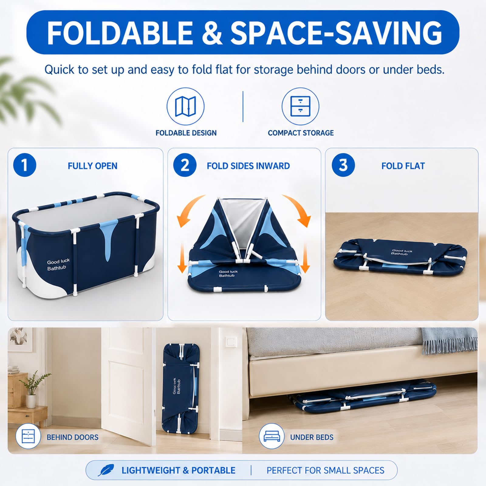 Faltbare Badewanne Erwachsene Komfort Größe 140cm Beinfreiheit Mobile Wanne Klappbar mit 6 Lagen Isolierung für Dusche inklusive Rückenlehne und Sitzkissen ideal für Home Spa und Eisbad Outdoor