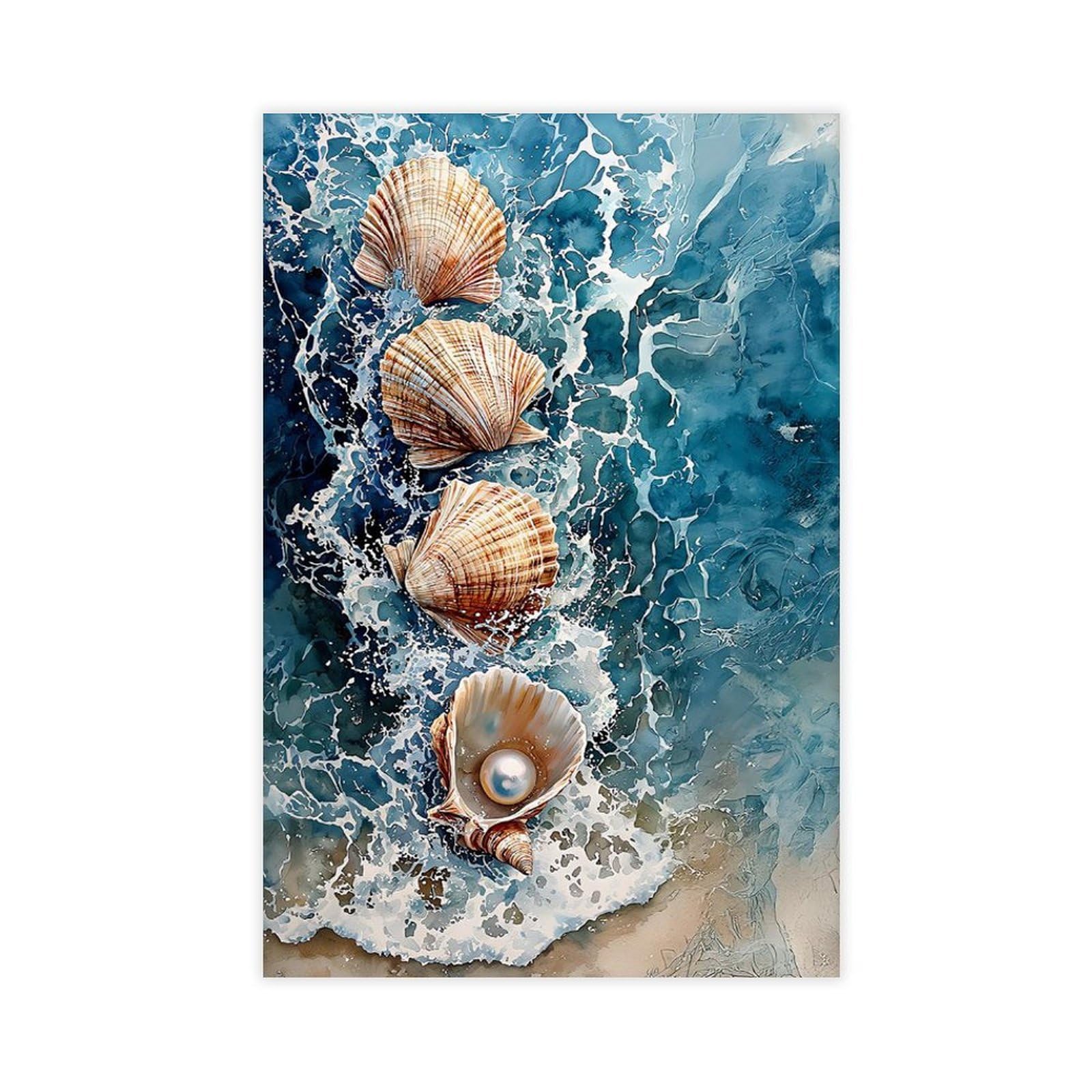 Qnvjqkdsi Unframe Pearl Seashell Art Canvas Poster Bedroom Decor Landscape Office Room Decor Gift 12" L X 18" W